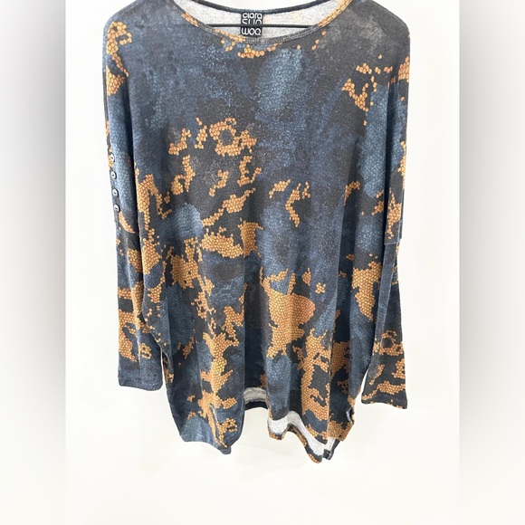 Clara SunWoo Tapestry Boyfriend Sweater Blue & Tan Multi Size XS - Picture 4 of 6